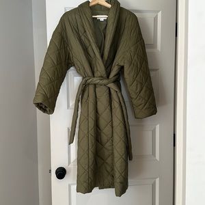 Mango quilted water repellent coat, olive, belted, XS